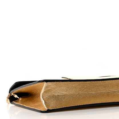 Salvatore Ferragamo Metallic Hammered Calfskin Thalia Clutch With Chain Gold 9 of 14