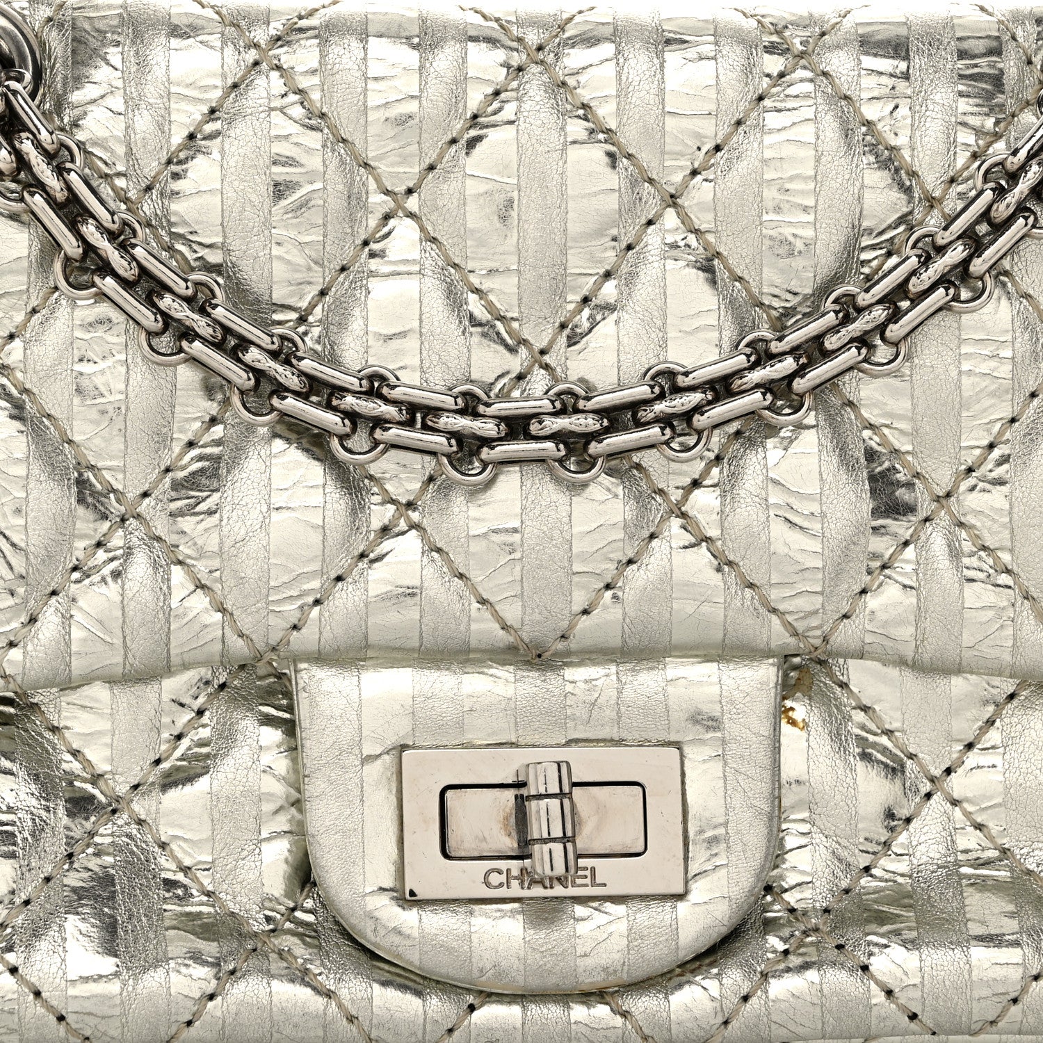 Chanel Metallic Aged Calfskin Striped Accordion Reissue 2.55 Mini Flap Silver 11 of 13
