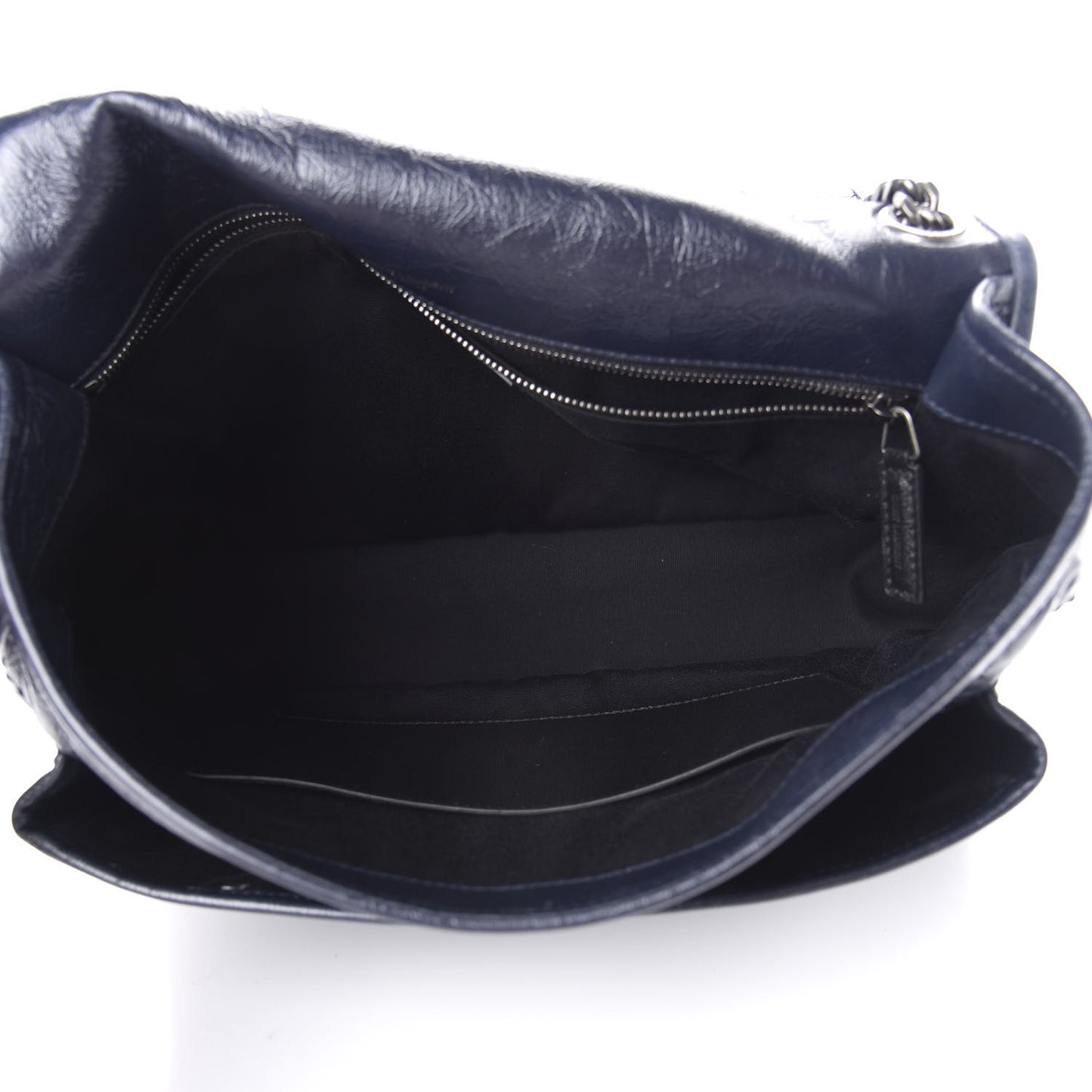 Crinkled Calfskin Matelasse Monogram Large Niki Chain Satchel Deep Marine