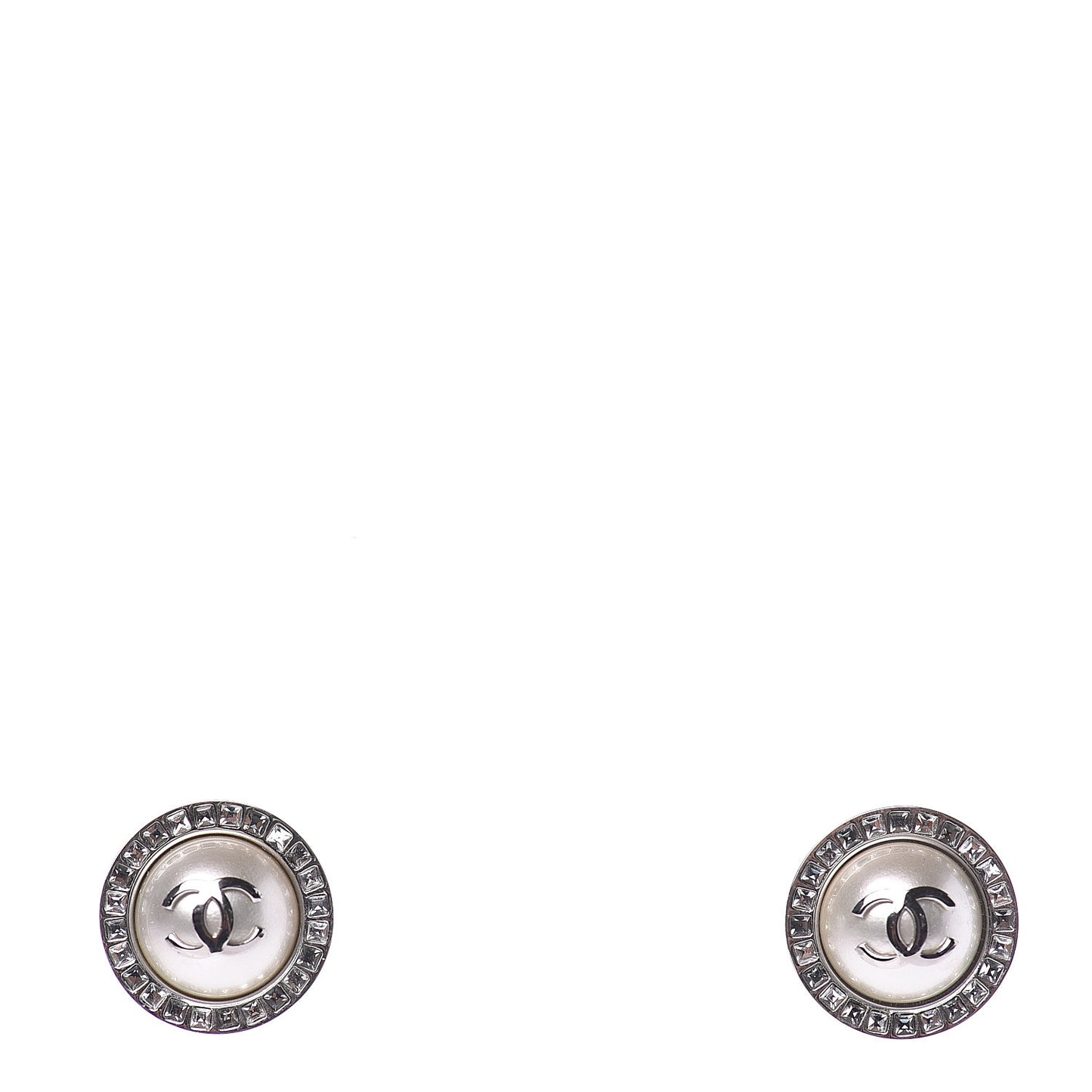 Pearl Baguette CC Round Earrings Silver