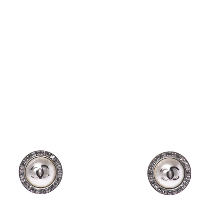 Chanel Pearl Baguette CC Round Earrings Silver 1 of 5