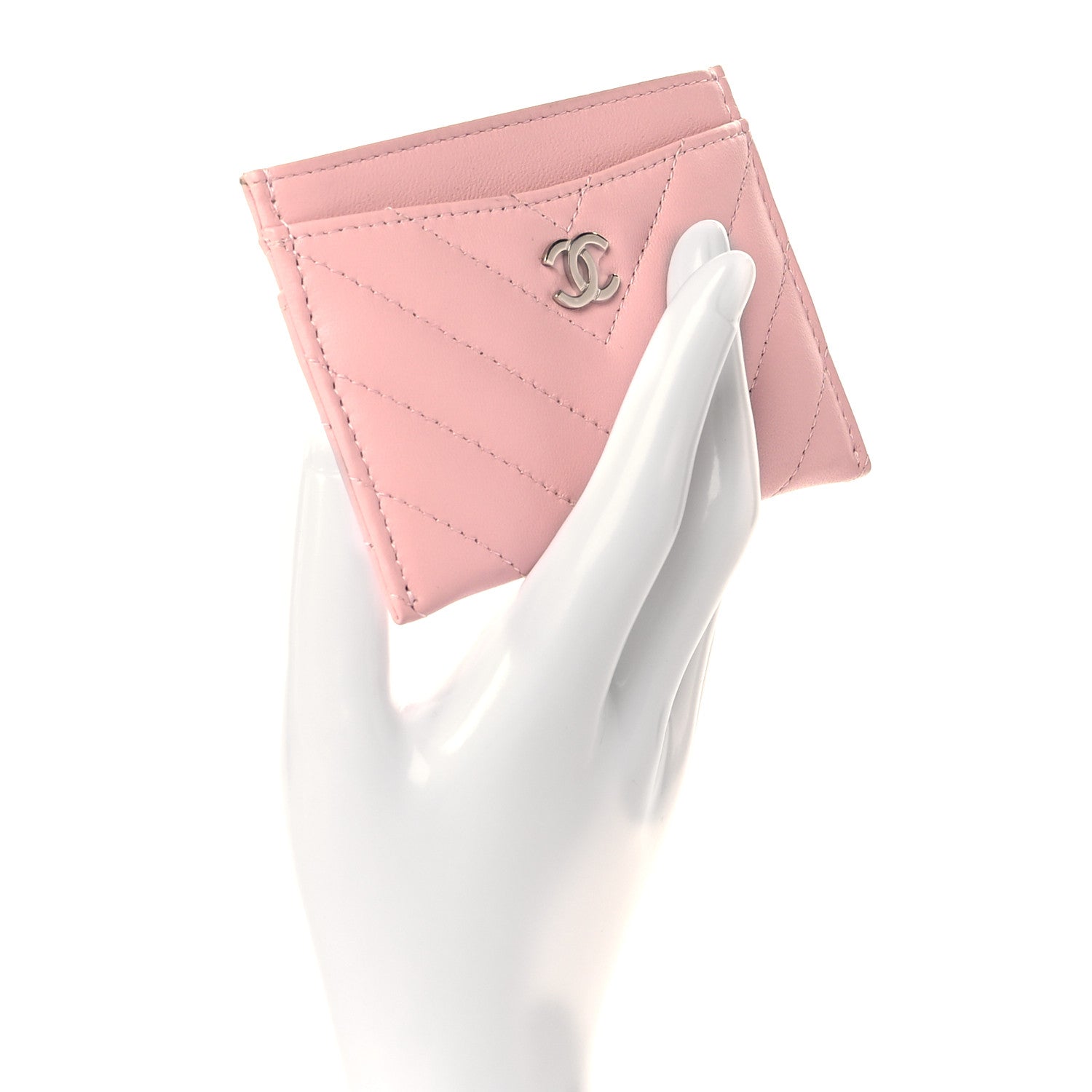 Chanel Lambskin Chevron Quilted Card Holder Light Pink 2 of 10