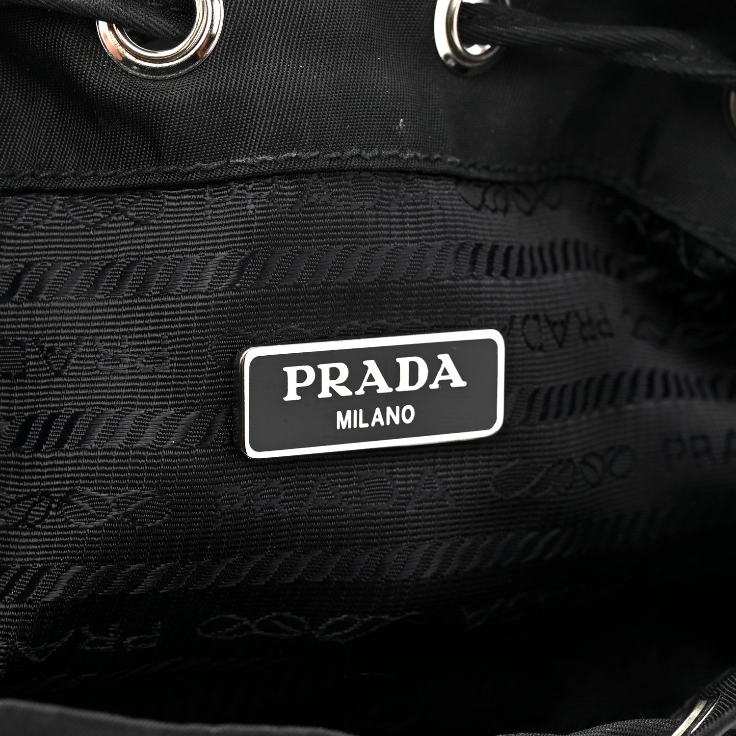 Prada Tessuto Nylon Saffiano Grommets Mini Bucket Crossbody Bag Black 6 of 11