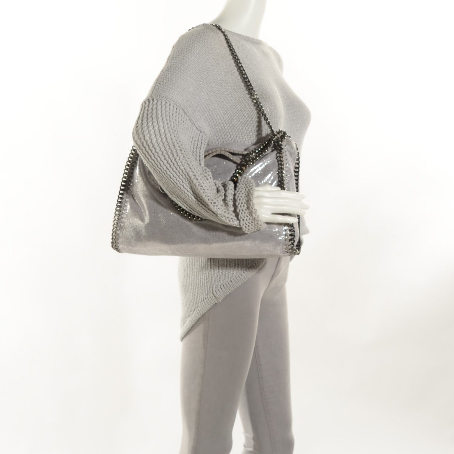 Shaggy Deer Falabella Fold Over Tote Silver