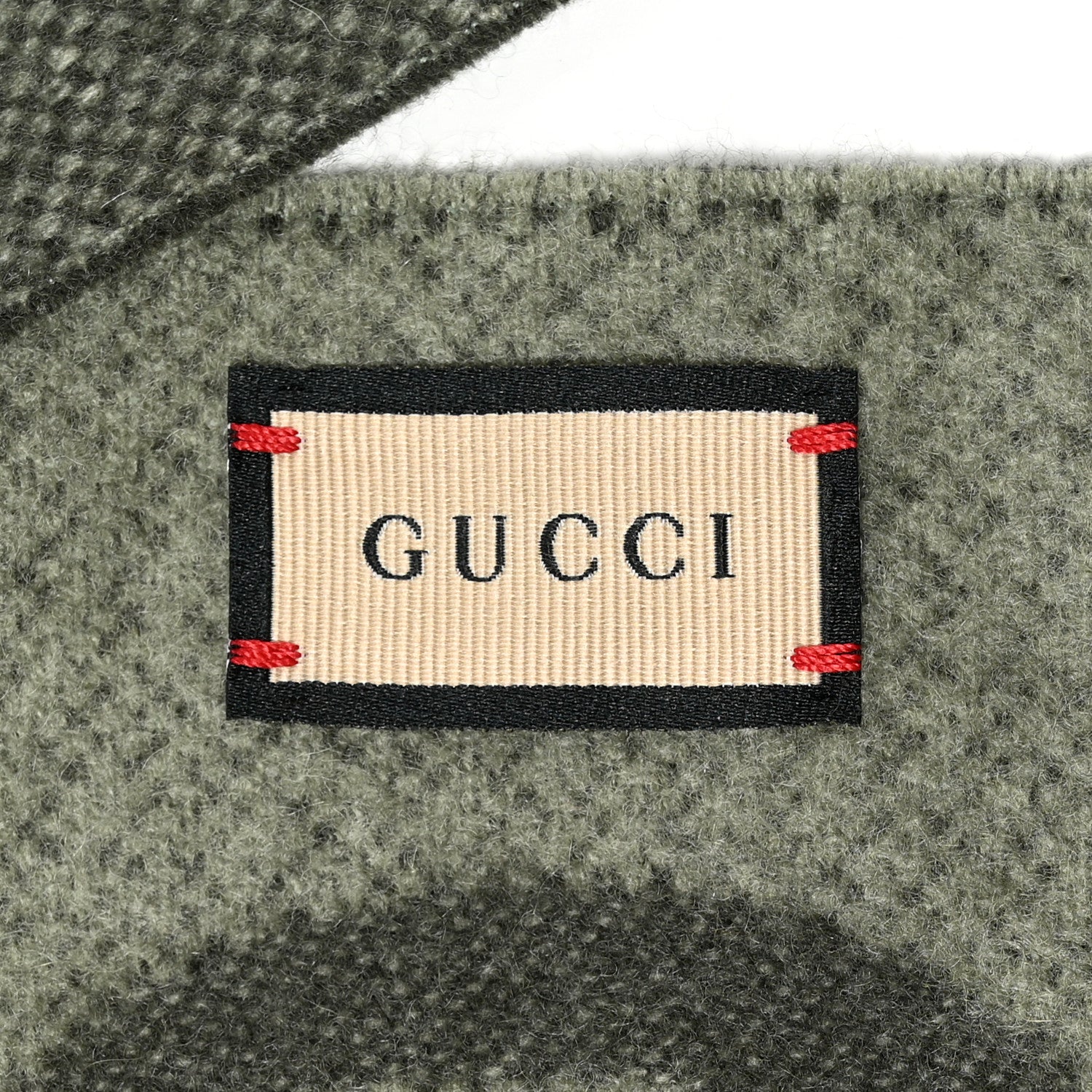 Gucci Cashmere Monogram Jumbo GG Canvy Fringe Scarf Green Grey 3 of 3