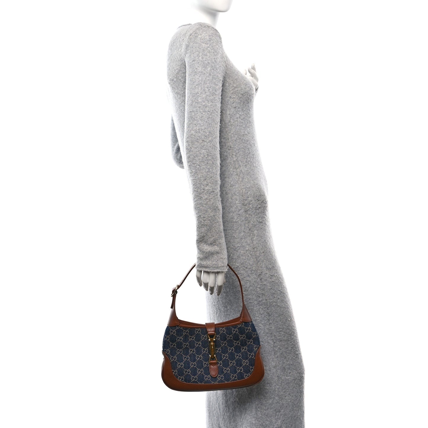 New Denim GG Monogram Calfskin Small Jackie 1961 Hobo Blue Tea Cuir