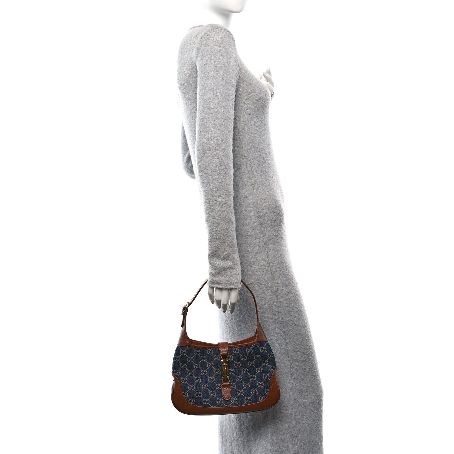 Gucci New Denim GG Monogram Calfskin Small Jackie 1961 Hobo Blue Tea Cuir 2 of 13