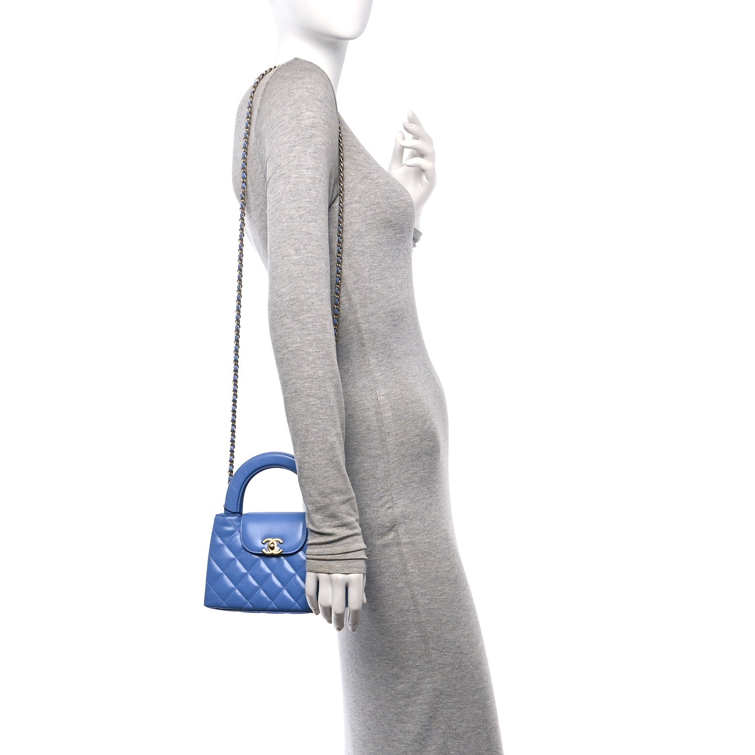 Chanel Shiny Aged Calfskin Quilted Nano Kelly Shopper Blue 2 of 11