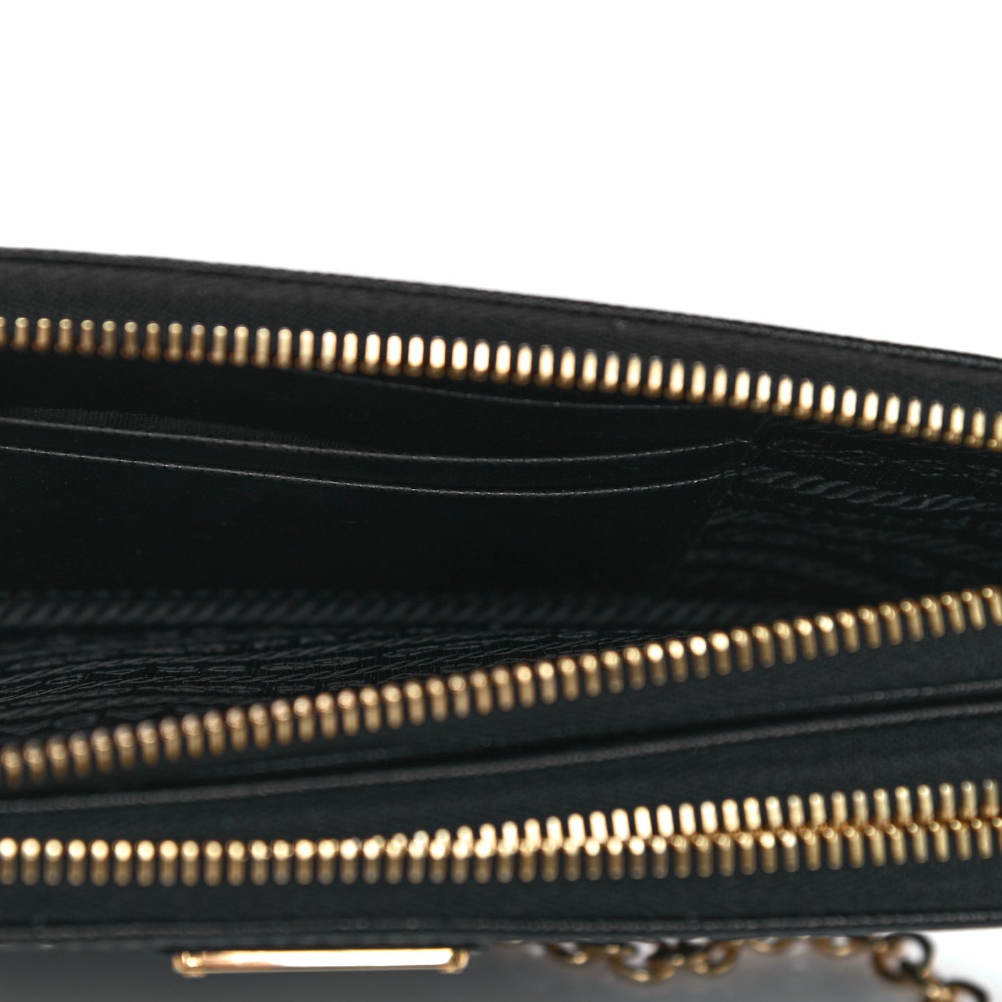 Saffiano Lux Mini Double Zip Chain Crossbody Bag Black