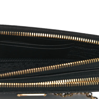 Prada Saffiano Lux Mini Double Zip Chain Crossbody Bag Black 4 of 10