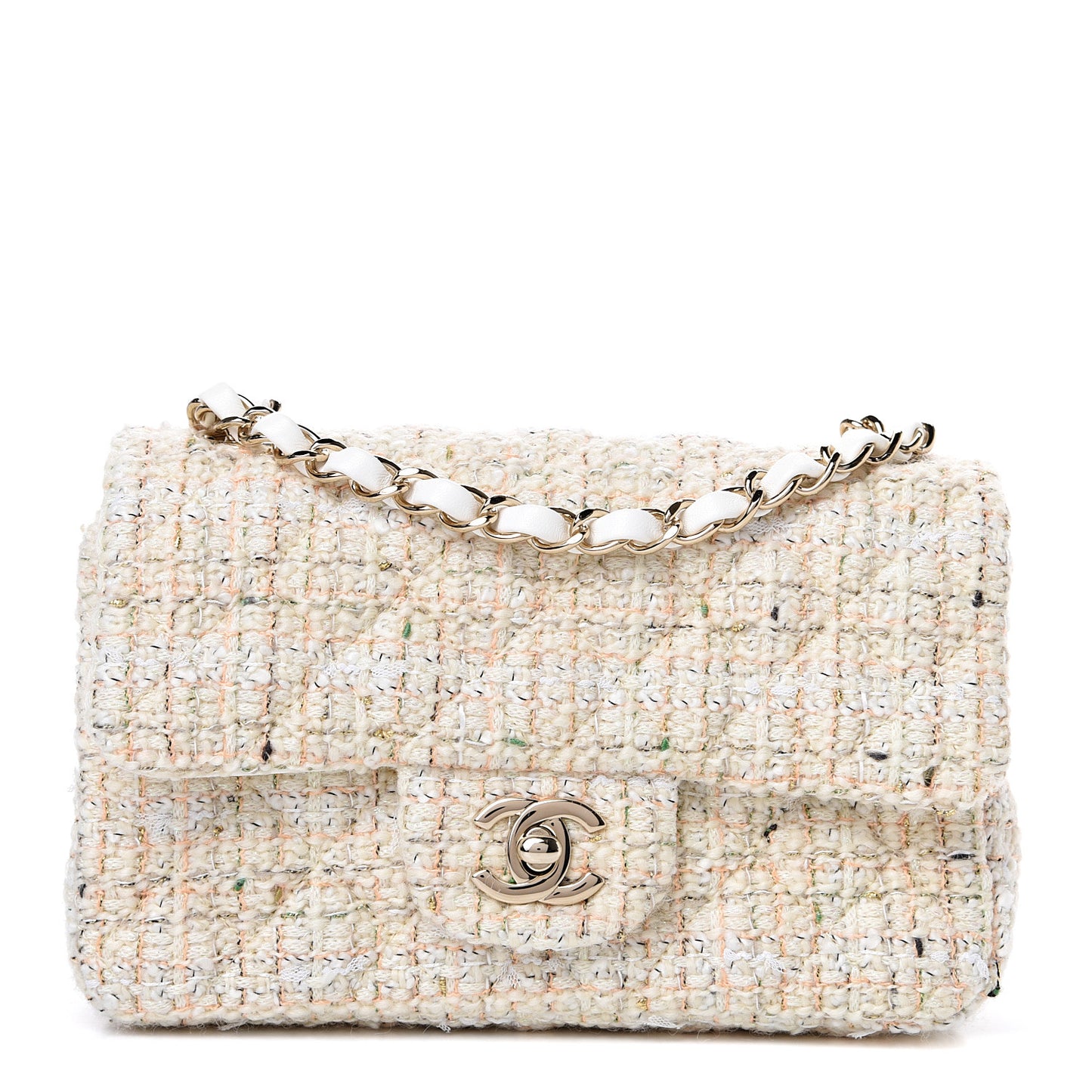 Tweed Quilted Mini Rectangular Flap Off White