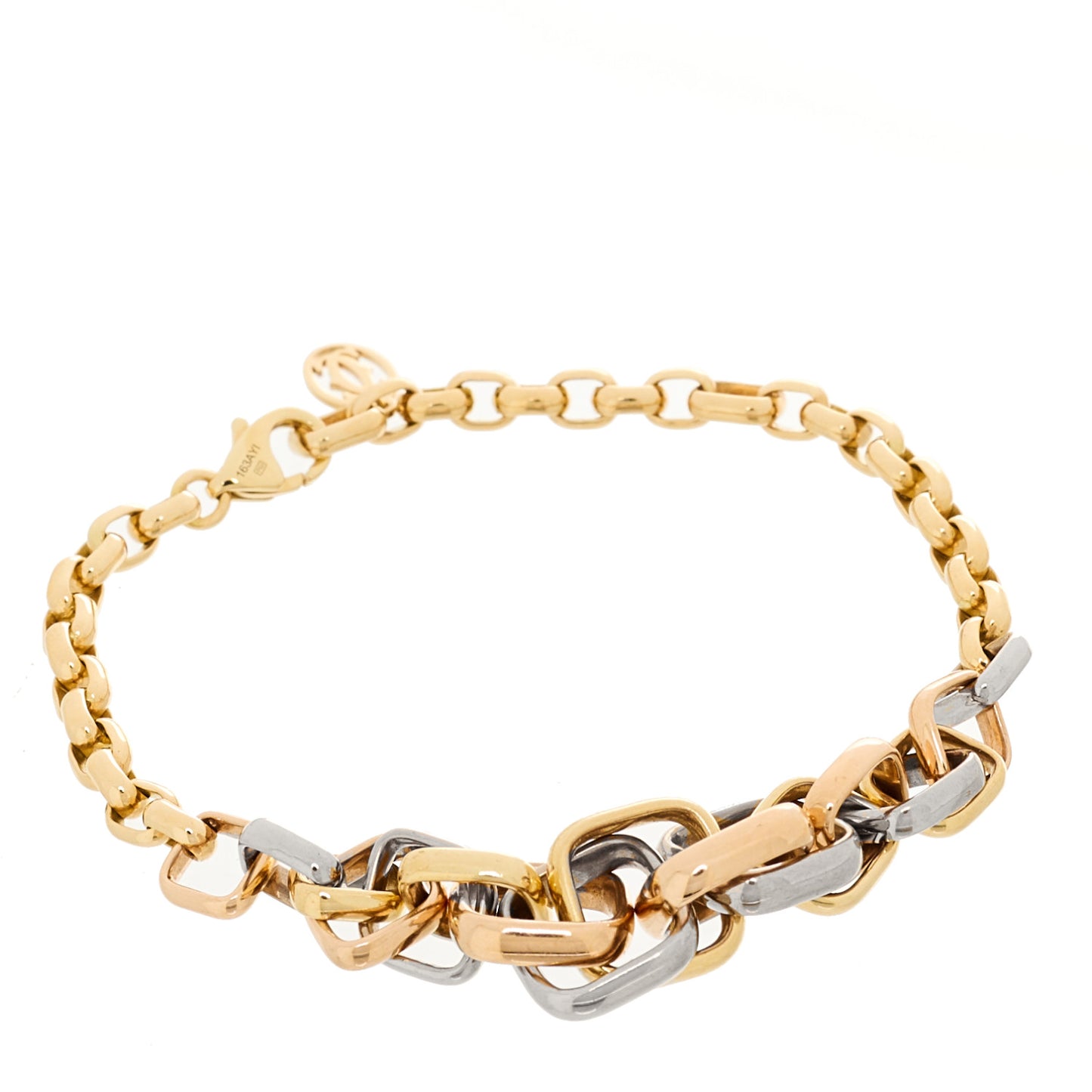 18K Pink Yellow White Gold Trinity Cushion Shaped Bracelet