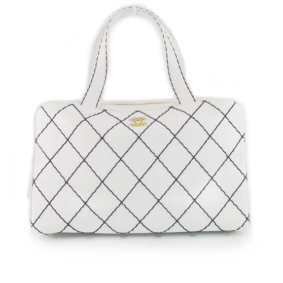 Chanel Leather Diamond Stitch Surpique Bowler 1 of 10
