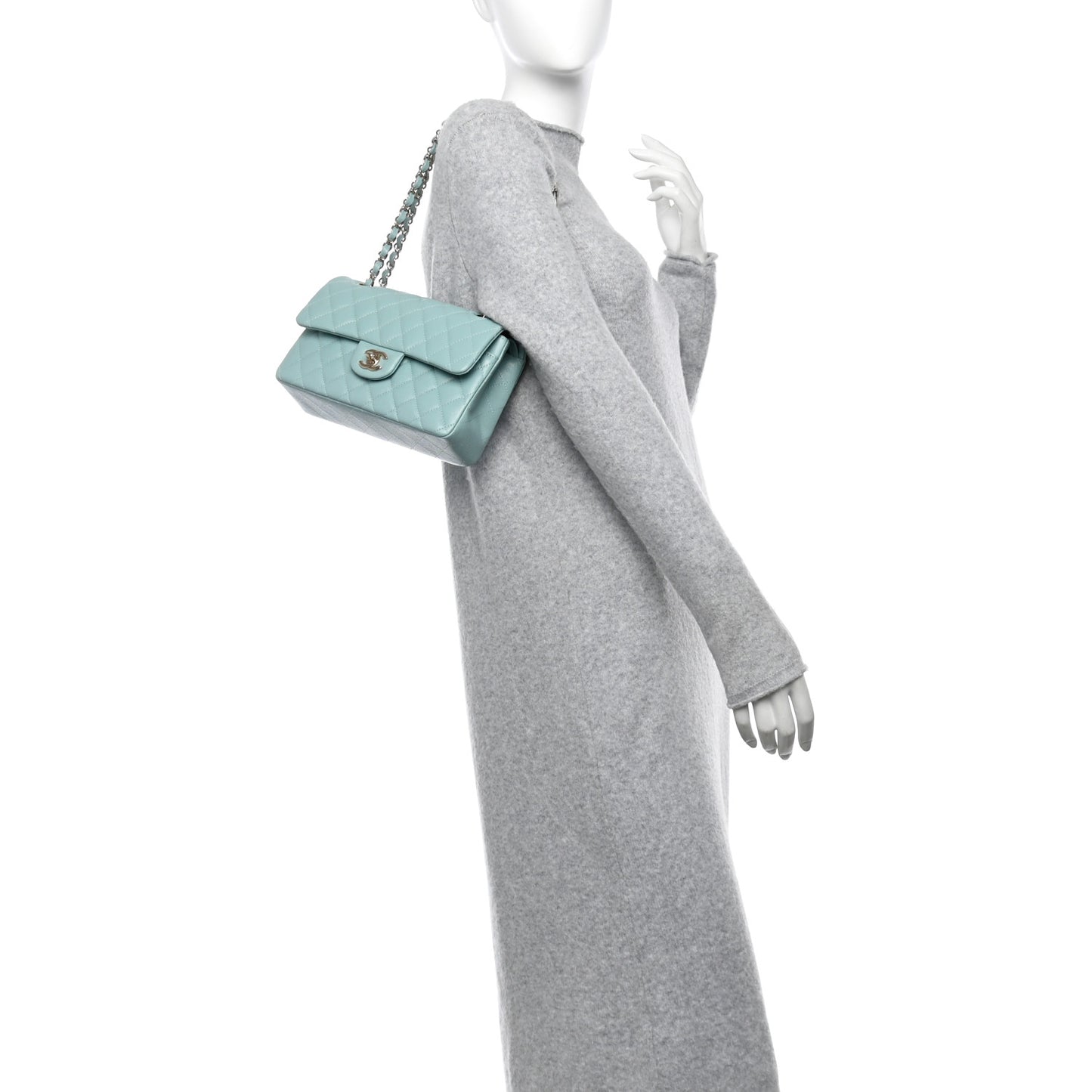 Caviar Quilted Small Double Flap Light Blue