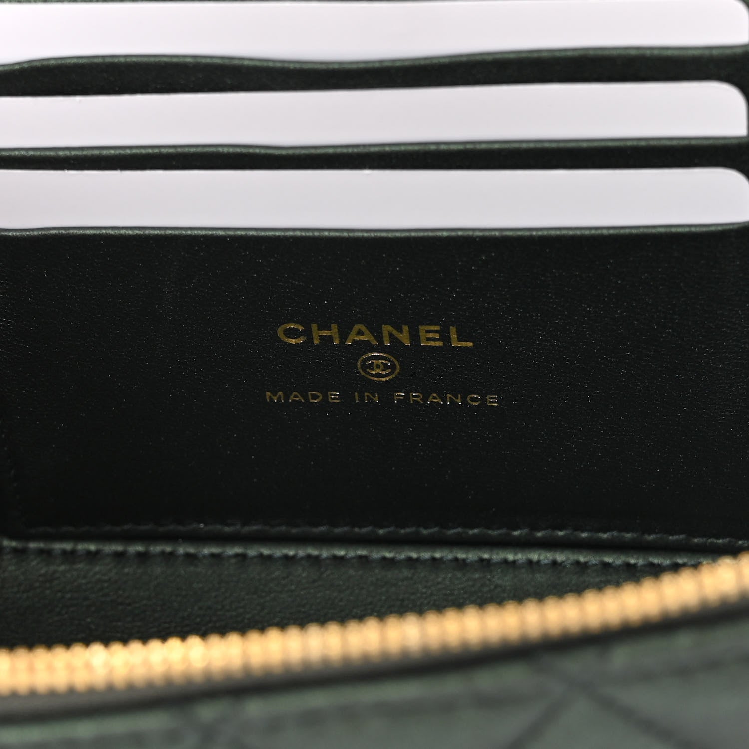 Chanel Iridescent Lambskin Quilted Small Top Handle Vanity Case With Chain Dark Green 6 of 11