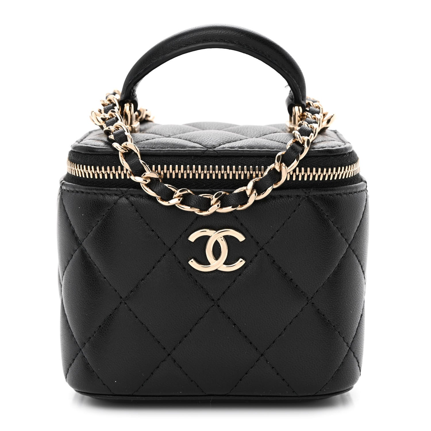 Chanel Lambskin Quilted Top Handle Mini Vanity Case With Chain Black 1 of 11