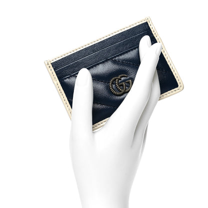 Gucci Vintage Effect Calfskin Matelasse Diagonal Torchon GG Marmont Card Holder Blue Agata Mystic White 2 of 8