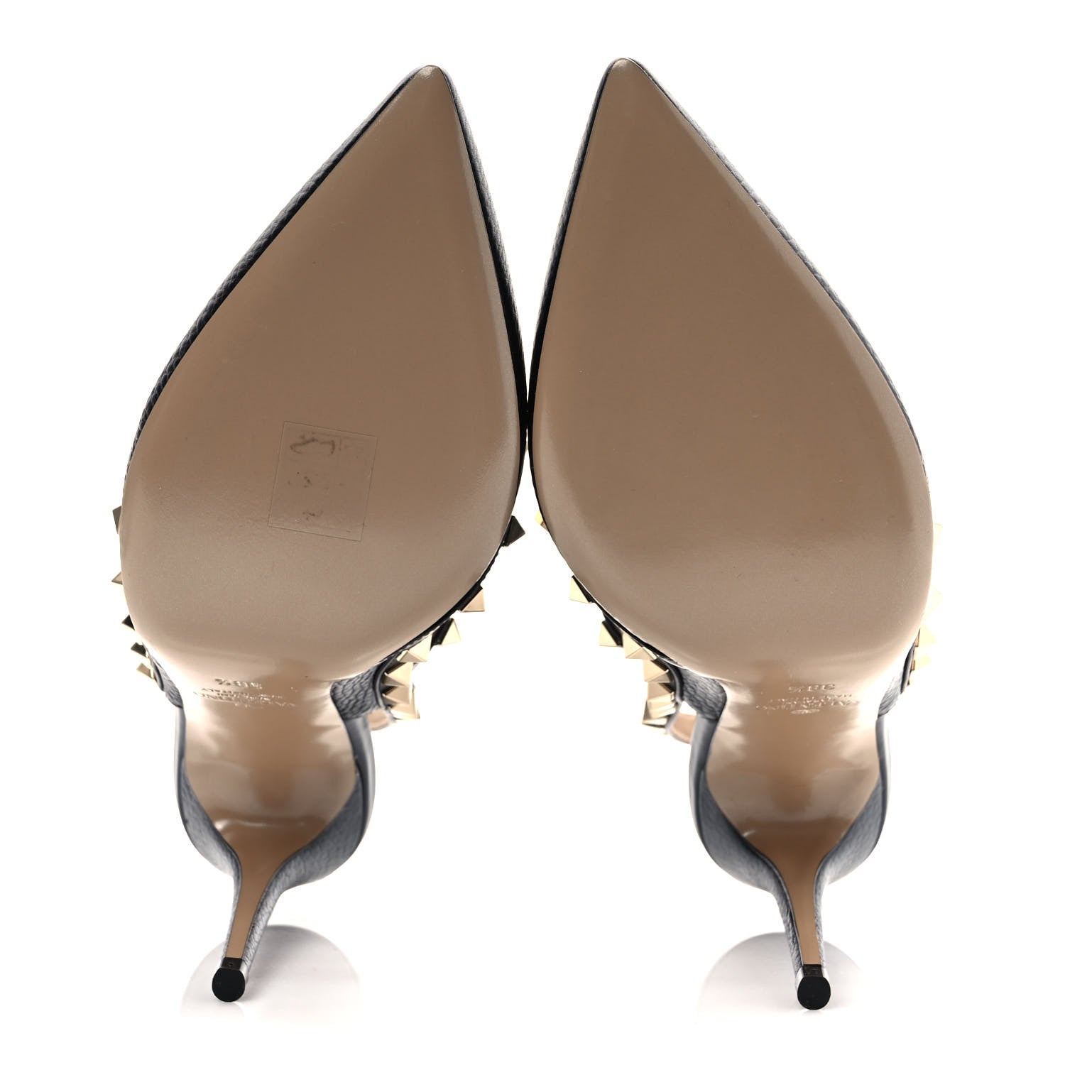 Valentino Garavani Pebbled Calfskin Rockstud Ankle Strap 100mm Pumps 38.5 Black 5 of 7