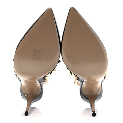 Valentino Garavani Pebbled Calfskin Rockstud Ankle Strap 100mm Pumps 38.5 Black 5 of 7
