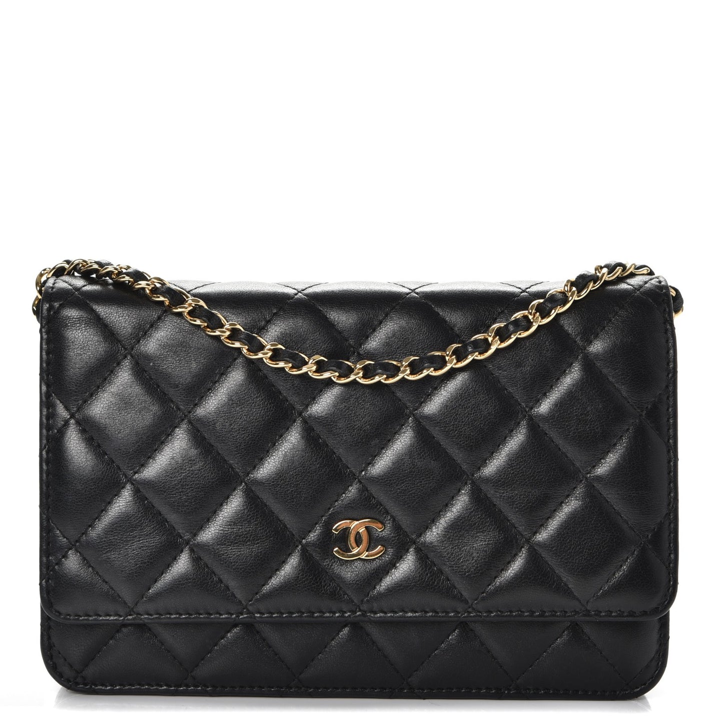 Lambskin Quilted Wallet On Chain WOC Black