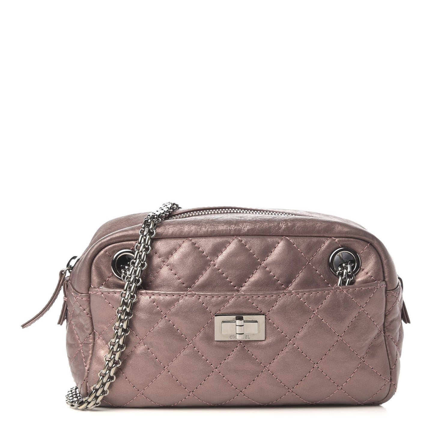 Metallic Aged Calfskin Quilted Small Reissue Camera Case Rose Fonce