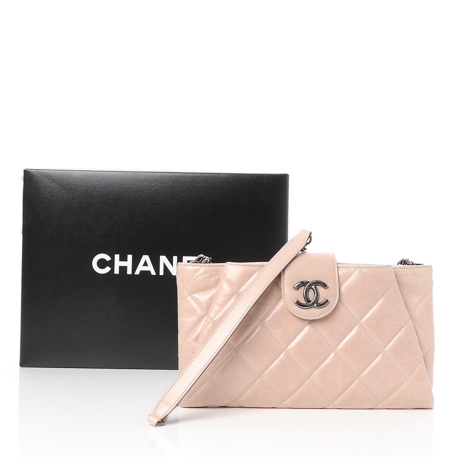 Chanel Glazed Calfskin Quilted Coco Pleats Chain Clutch Light Pink 9 of 9