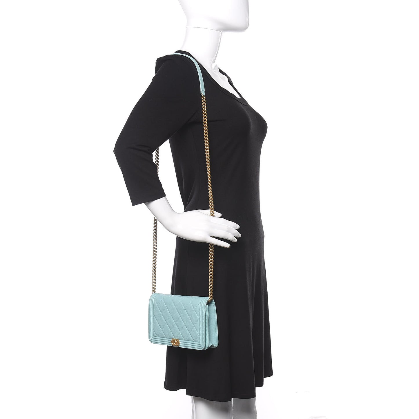 Caviar Quilted Boy Wallet On Chain WOC Light Blue