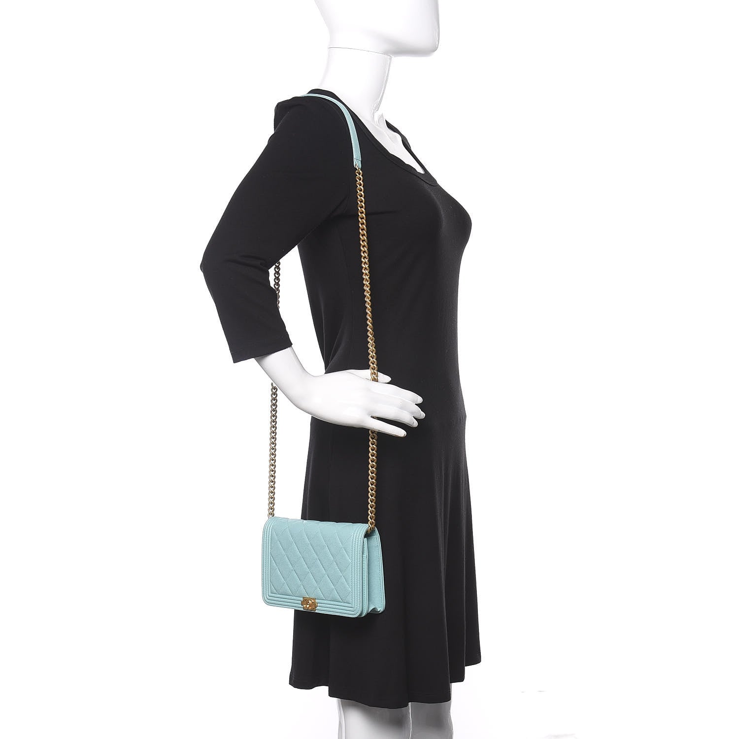 Chanel Caviar Quilted Boy Wallet On Chain WOC Light Blue 2 of 12
