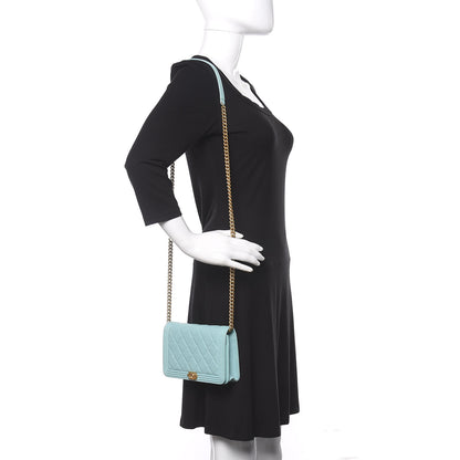 Chanel Caviar Quilted Boy Wallet On Chain WOC Light Blue 2 of 12