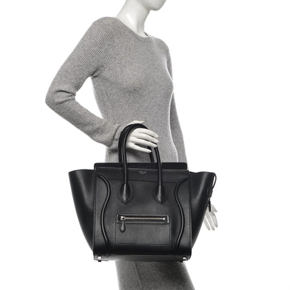 Celine Drummed Calfskin Mini Luggage Black 2 of 8