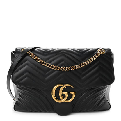 Gucci Calfskin Matelasse Large GG Marmont Shoulder Bag Black 1 of 10