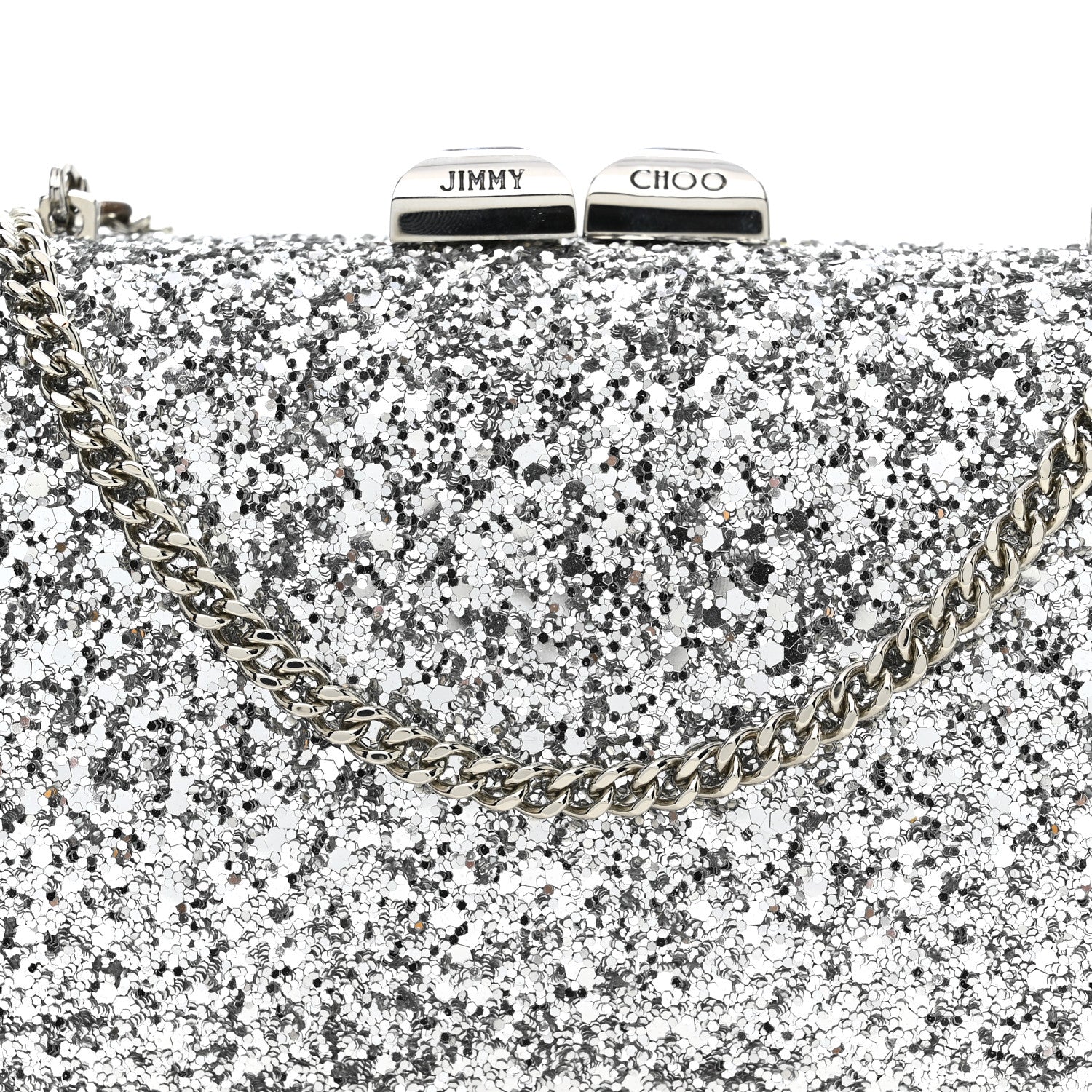 Jimmy Choo Glitter Celeste Clutch Silver 1855812 – FASHIONPHILE