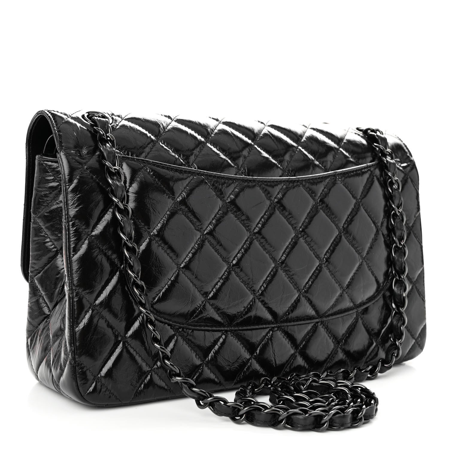 Chanel Shiny Distressed Calfskin Quilted Jumbo Double Flap So Black 3 of 10