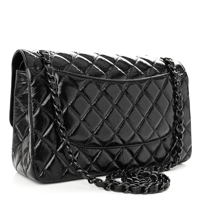 Chanel Shiny Distressed Calfskin Quilted Jumbo Double Flap So Black 3 of 10