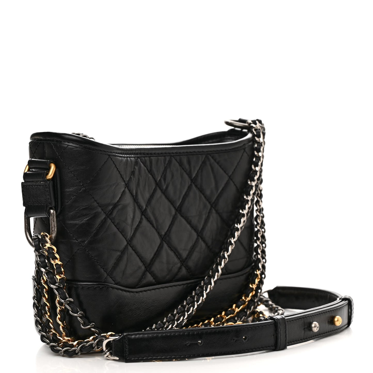 Aged Calfskin Quilted Small Gabrielle Hobo Black