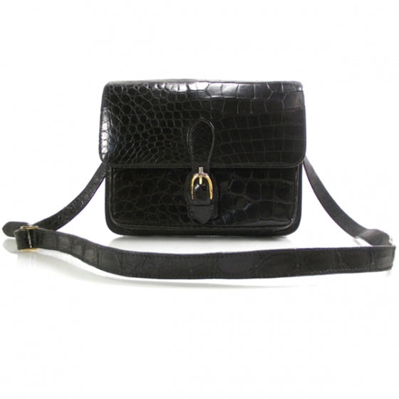 Vintage Crocodile Shoulder Bag Black