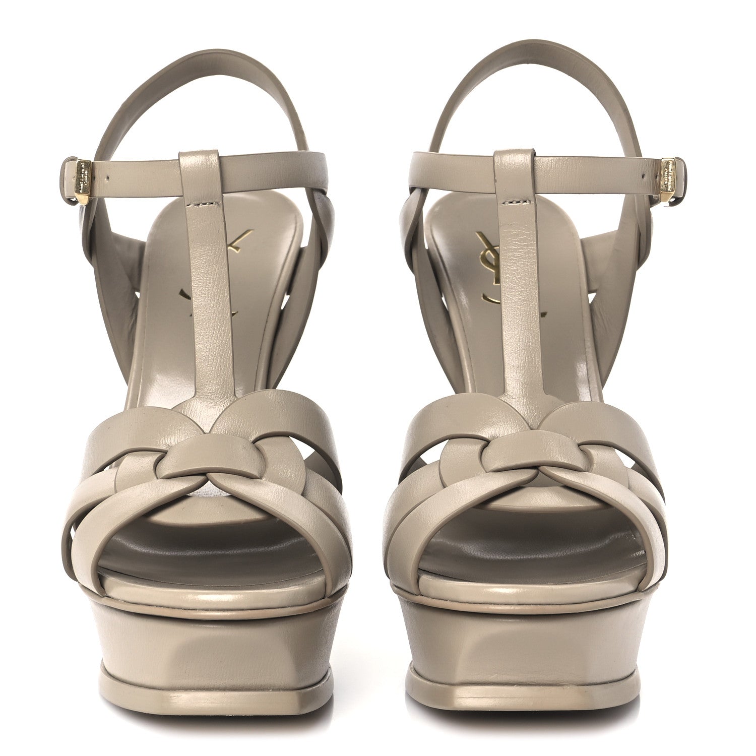 Saint Laurent Calfskin Tribute 105 Platform Sandals 38 Dark Beige 3 of 10