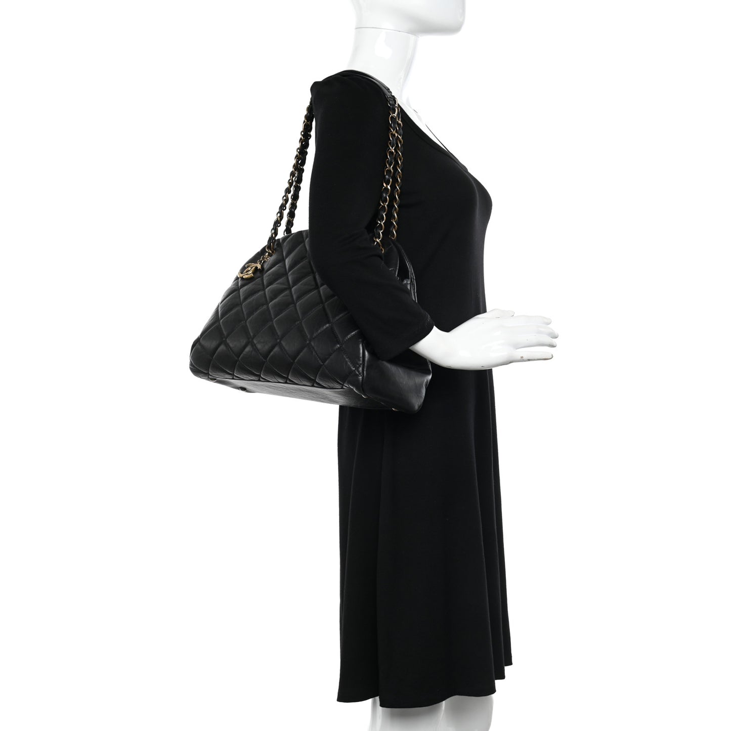 Aged Calfskin Large Just Mademoiselle Bowling Bag Black