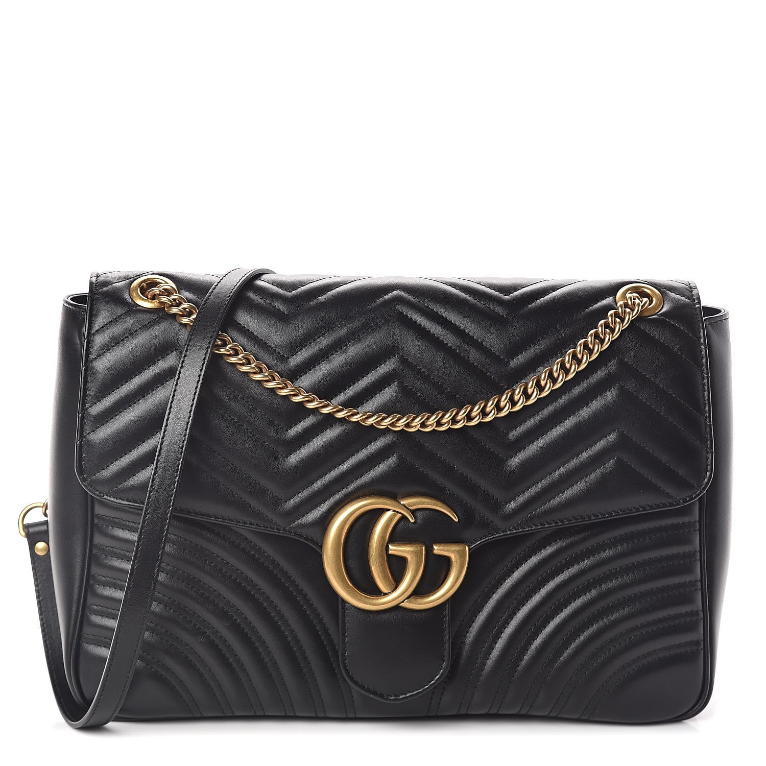 Gucci Calfskin Matelasse Large GG Marmont Shoulder Bag Black 1 of 10