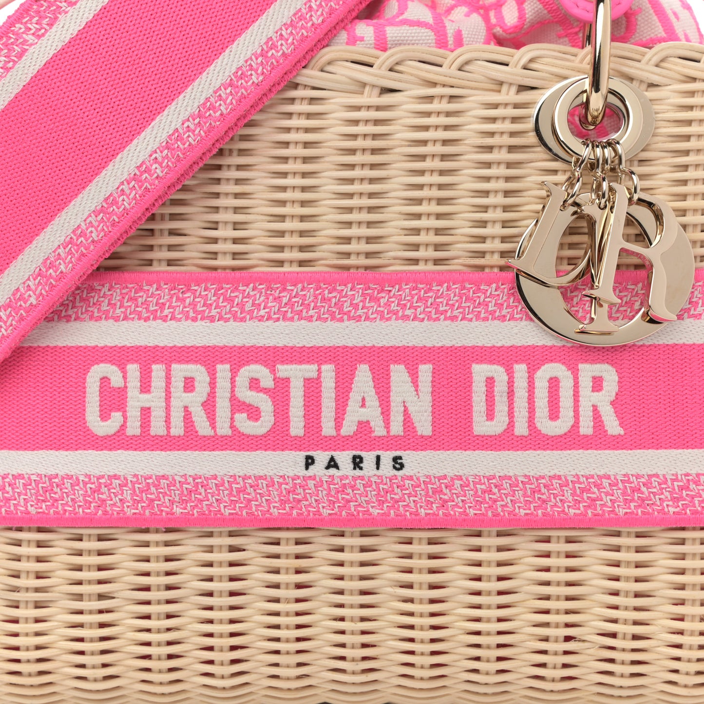 Wicker Oblique Medium Lady Dior Bag Fluorescent Pink