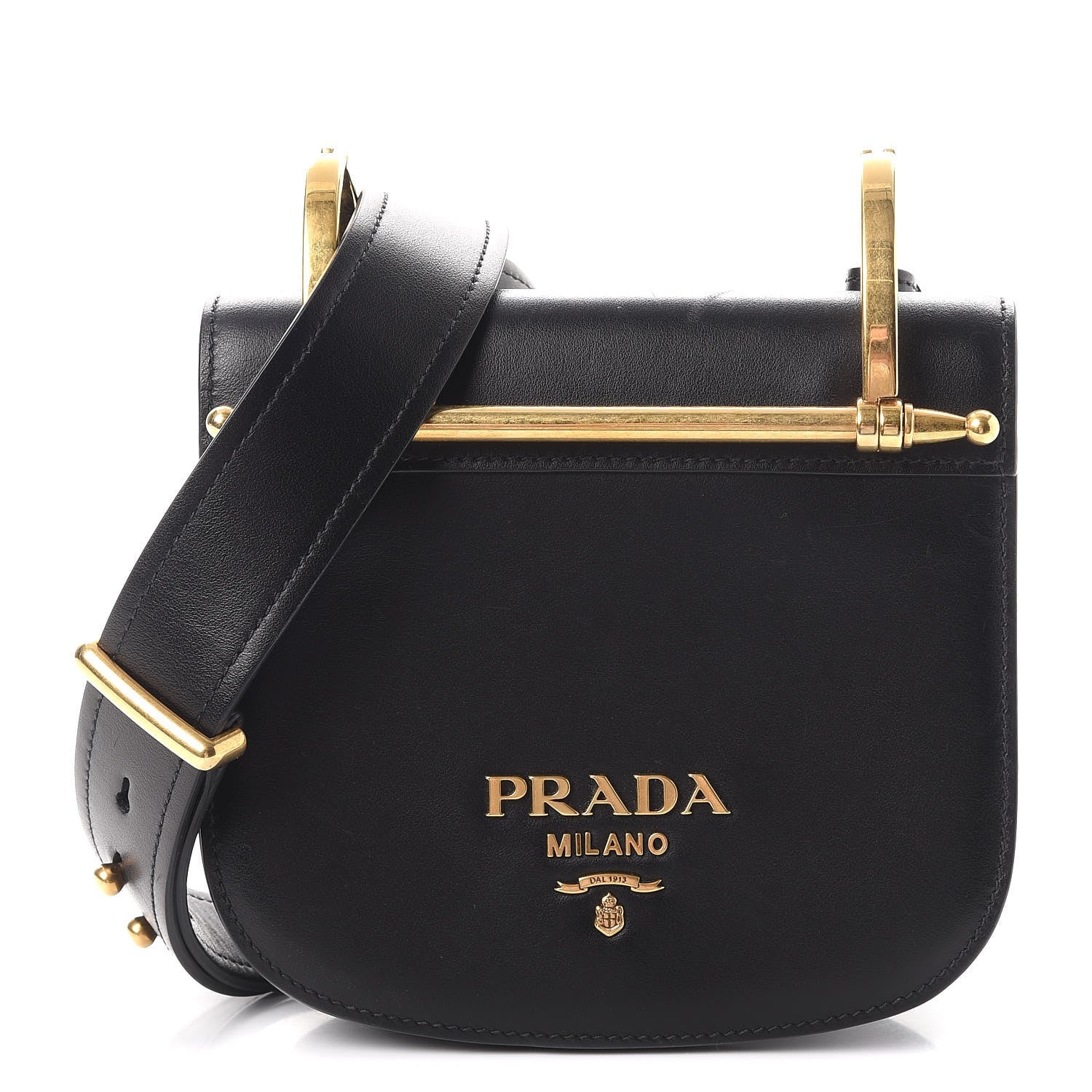 Prada Vitello Antic Soft Logo Pionniere Saddle Bag Black 1 of 9