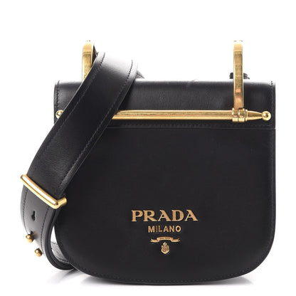 Prada Vitello Antic Soft Logo Pionniere Saddle Bag Black 1 of 9