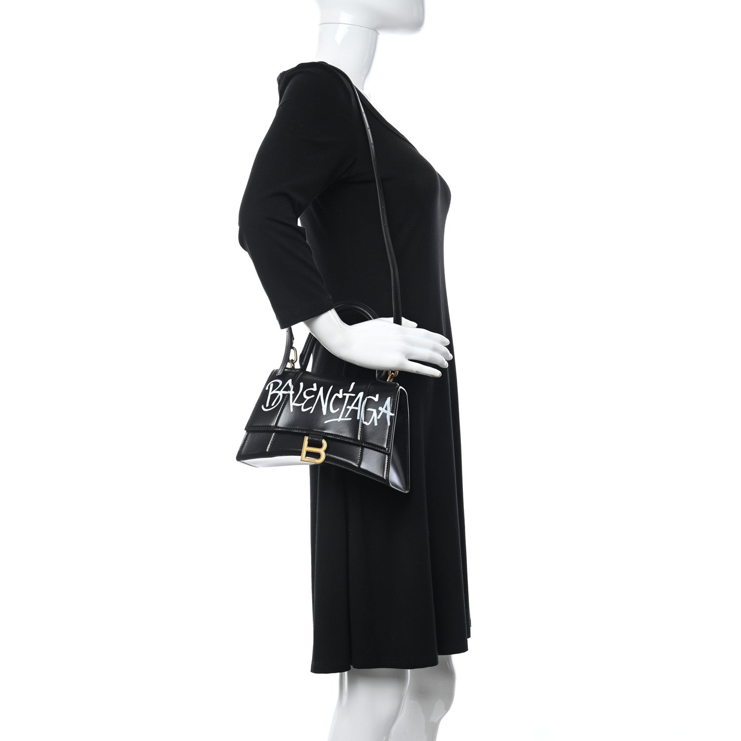 Balenciaga Shiny Box Calfskin Graffiti Logo Small Hourglass Top Handle Bag Black Silver 2 of 10