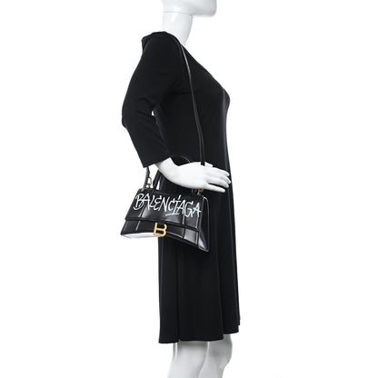 Balenciaga Shiny Box Calfskin Graffiti Logo Small Hourglass Top Handle Bag Black Silver 2 of 10