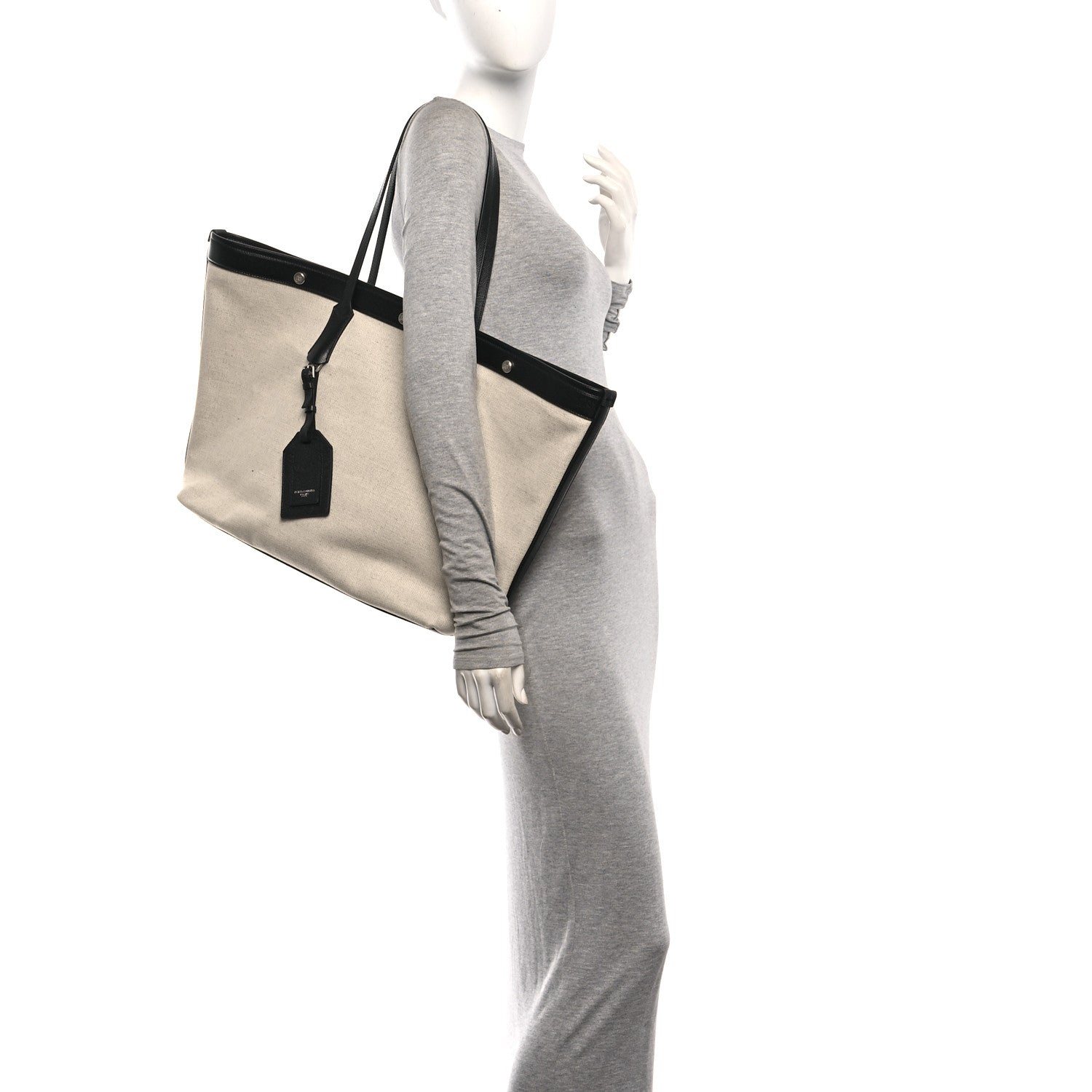 Dolce & Gabbana Salt & Pepper Canvas Alpine Calfskin Atene Shopping Bag Naturale Black 2 of 10