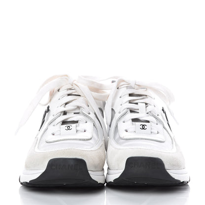 Chanel Calfskin Fabric Sneakers 35 White Silver Fluo Pink 2 of 8