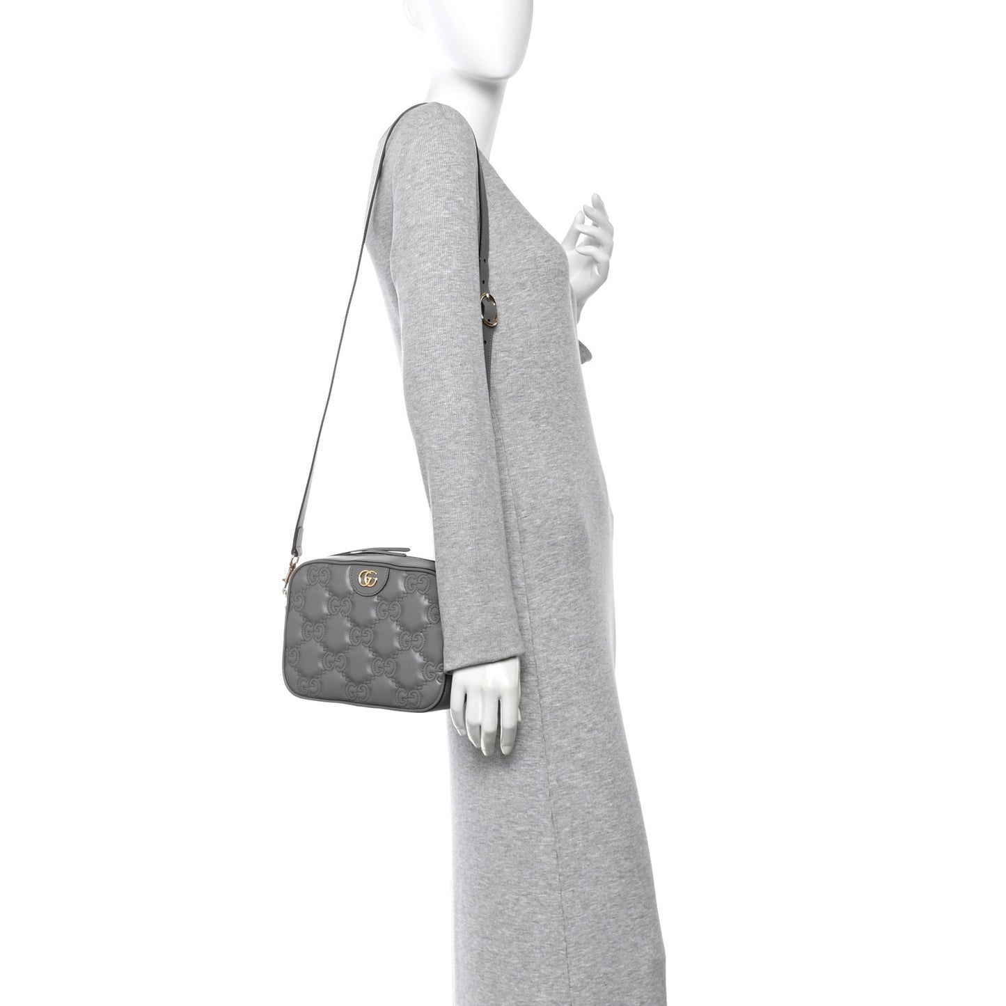 Calfskin GG Matelasse Shoulder Bag Dusty Grey Natural