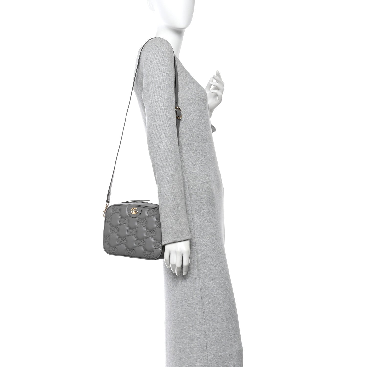 Gucci Calfskin GG Matelasse Shoulder Bag Dusty Grey Natural 2 of 11