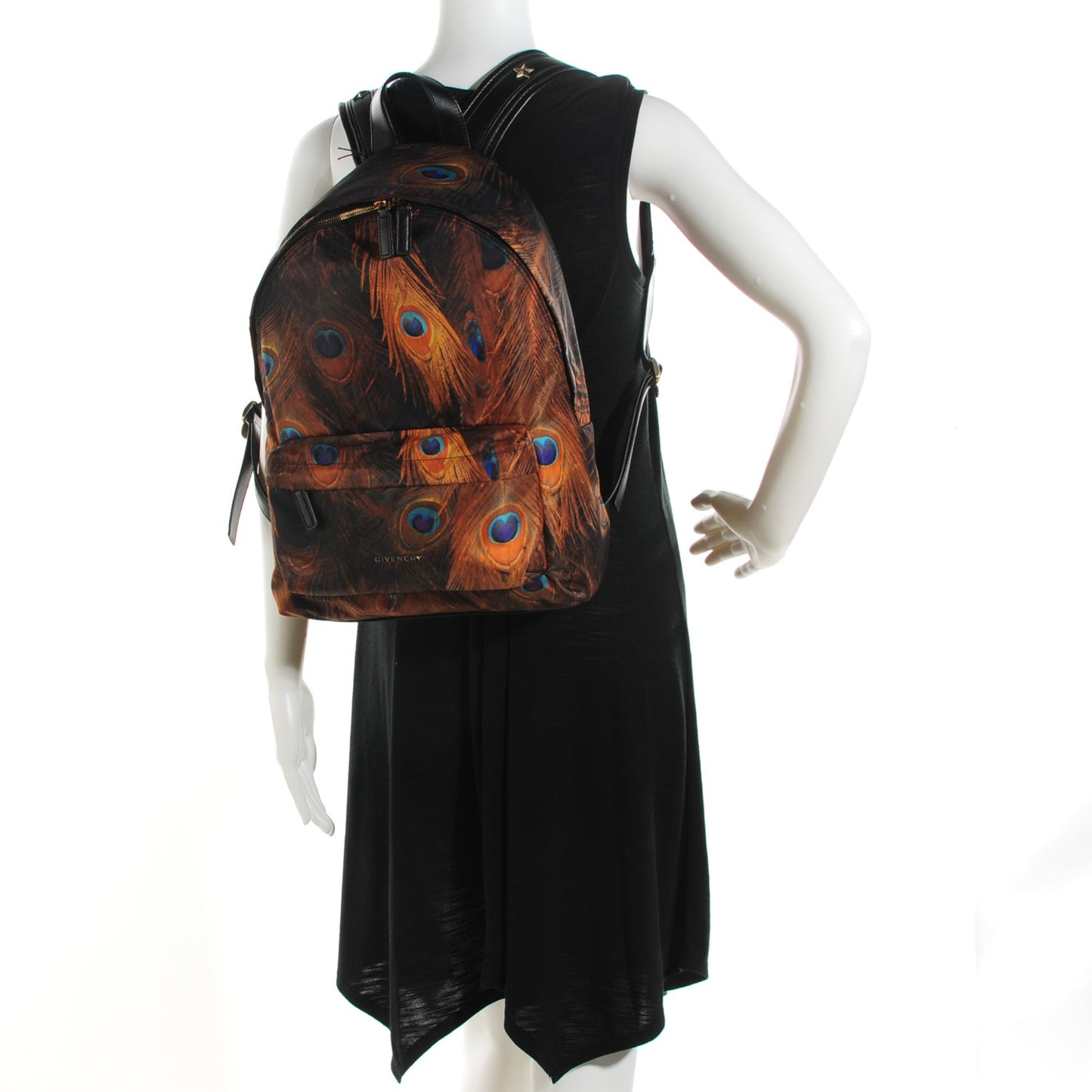 Nylon Calfskin Peacock Print Backpack Brown