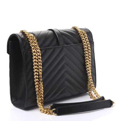 Saint Laurent Grain De Poudre Matelasse Chevron Medium Monogram Satchel Black 2 of 8